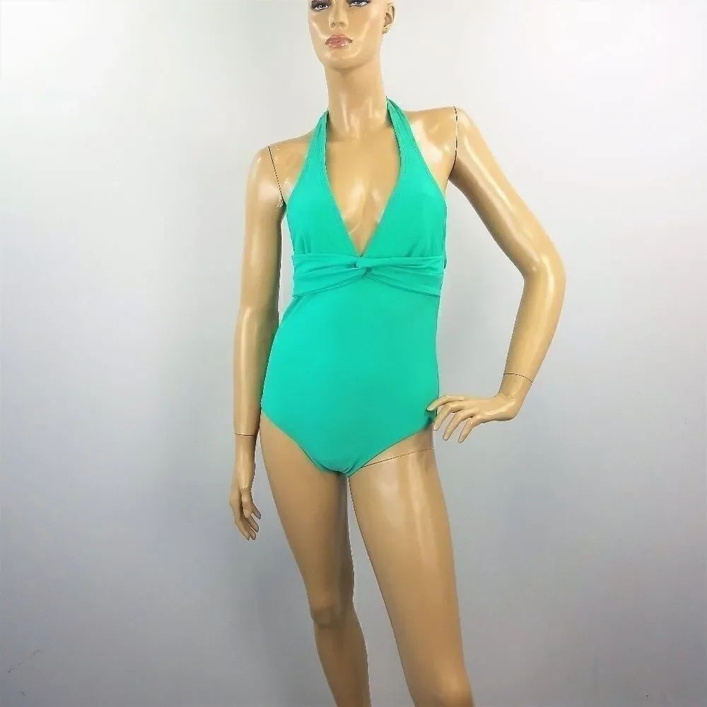 One Piece Halter Swimsuit Aqua Green Teal Merona
